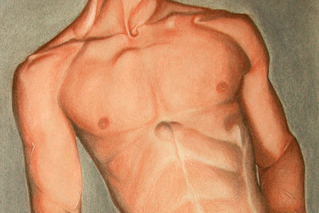 Single View (after George Lynes), 2008, cont&eacute; on charcoal paper (45cm x 56cm)