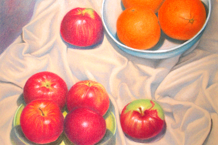 Still Life: apples and oranges, 2010, conte on coldpress (30cm x 37cm)